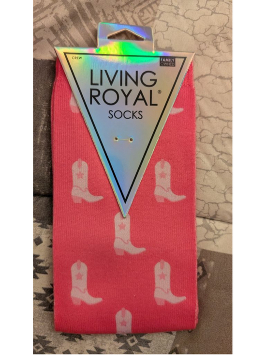 Living Royal Accessories - Living Royal Pink White Cowboy Boots Crew Socks One Size